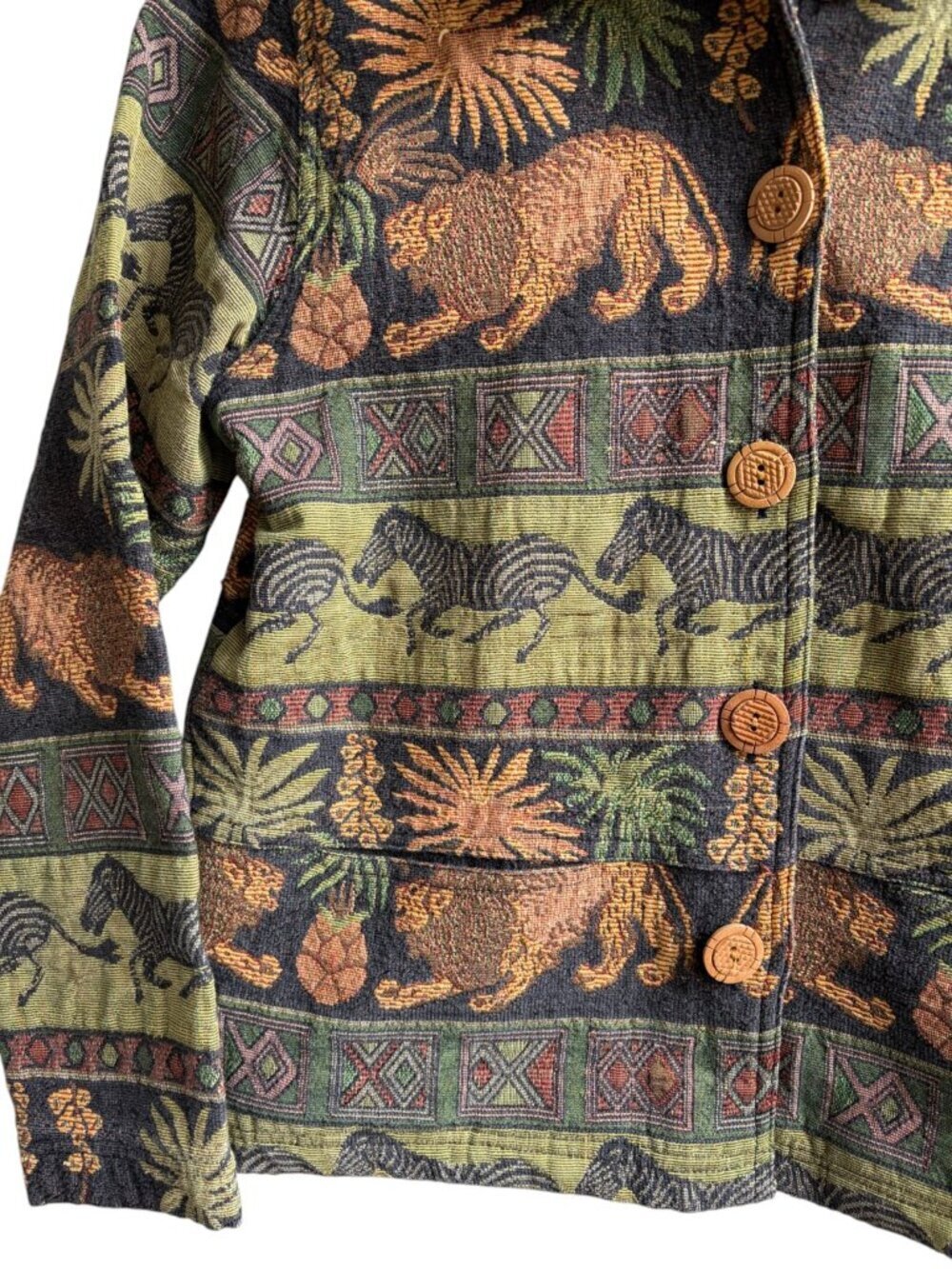 Vintage New Identity Tapestry Jacket Women Size Small Zoo Safari Animals 90s - Picture 3 of 6